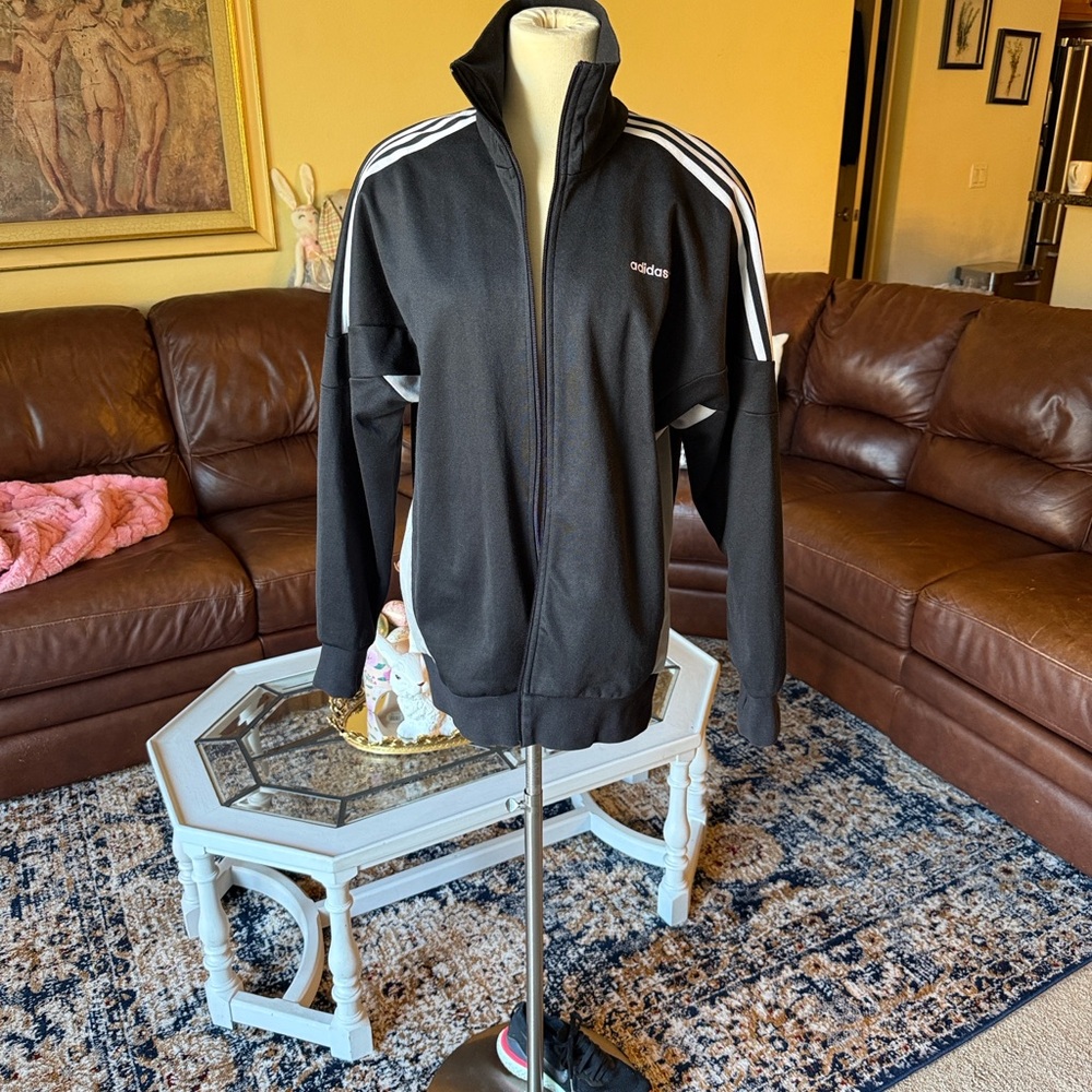 Adidas Zip Jacket Black With Grey Underarm - Current Blue Logo Tag